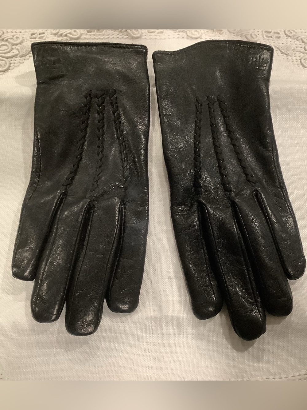 Lauren Ralph Lauren Black Braided Leather Women's Gloves